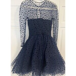 Scassi Blue Tulle Mesh Polka Dot Vintage Fit & Flare Dress Size Medium